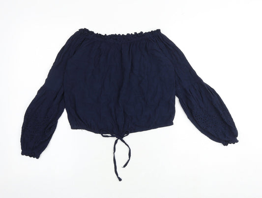 Womens UK Size XS Hollister Blue Cropped Blouse