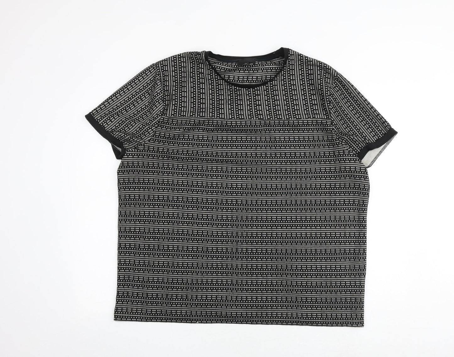 River Island Mens Black Geometric Polyester T-Shirt Size 2XL Crew Neck