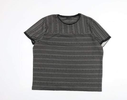 River Island Mens Black Geometric Polyester T-Shirt Size 2XL Crew Neck