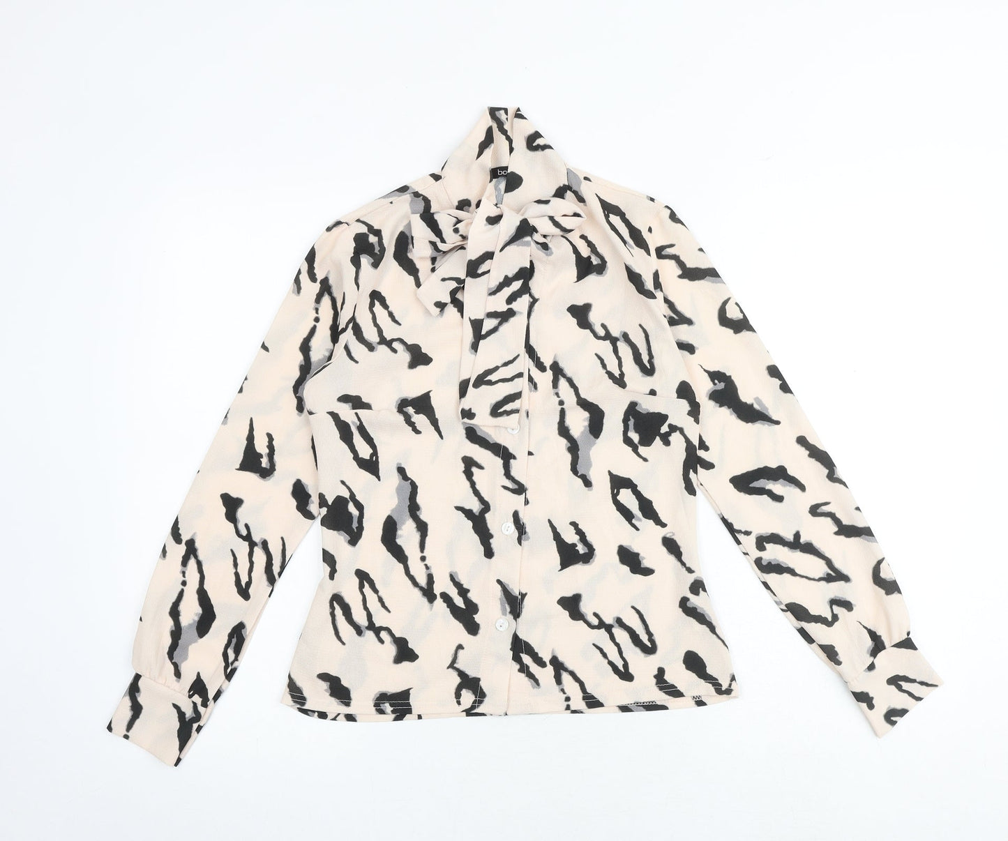 Boohoo Womens Pink Geometric Polyester Basic Blouse Size 6 High Neck - Tie Neck Detail