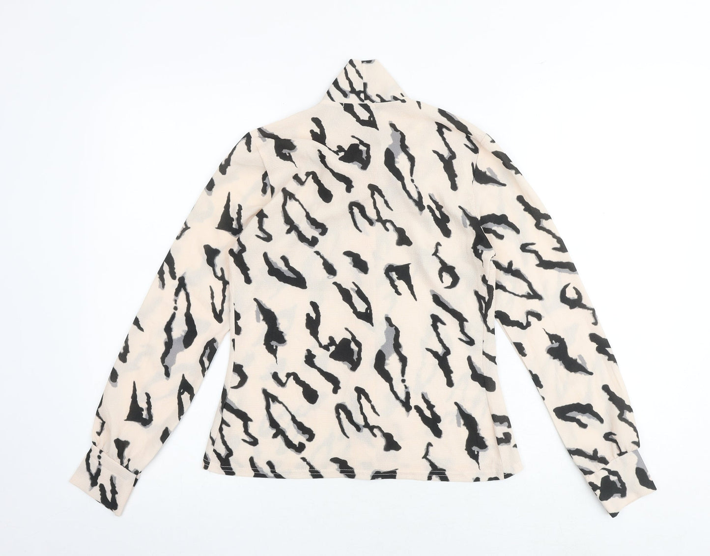 Boohoo Womens Pink Geometric Polyester Basic Blouse Size 6 High Neck - Tie Neck Detail