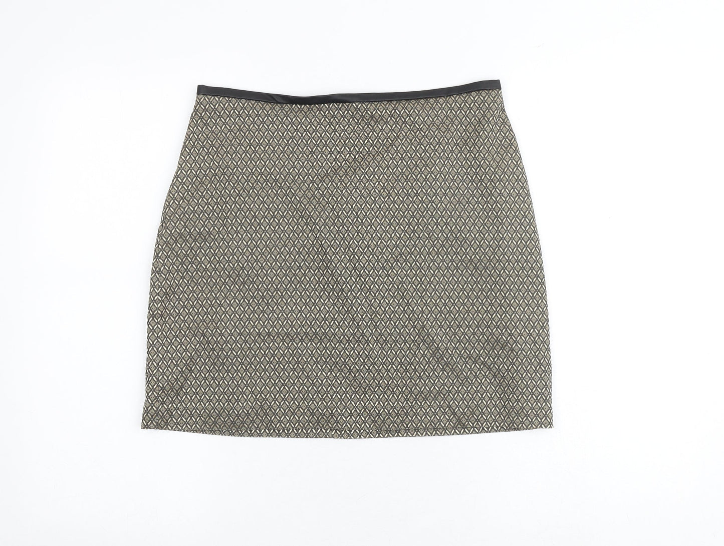 Oasis Womens Gold Geometric Polyester A-Line Skirt Size 10 Zip