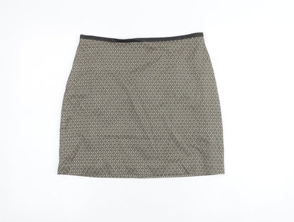 Oasis Womens Gold Geometric Polyester A-Line Skirt Size 10 Zip