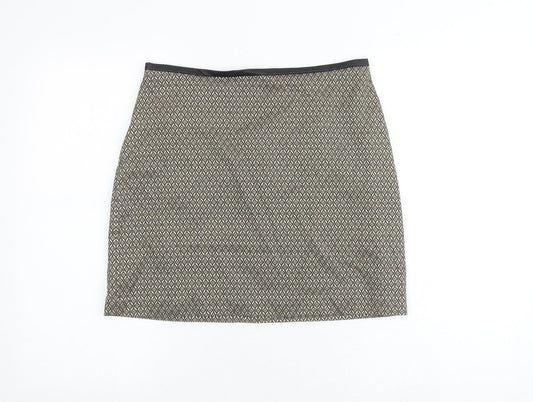 Oasis Womens Gold Geometric Polyester A-Line Skirt Size 10 Zip