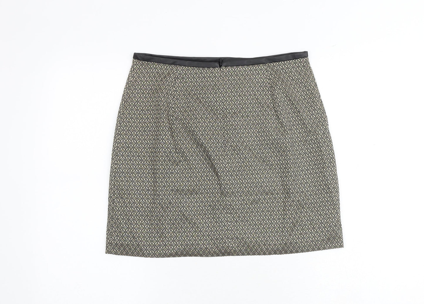 Oasis Womens Gold Geometric Polyester A-Line Skirt Size 10 Zip
