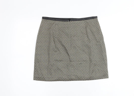 Oasis Womens Gold Geometric Polyester A-Line Skirt Size 10 Zip