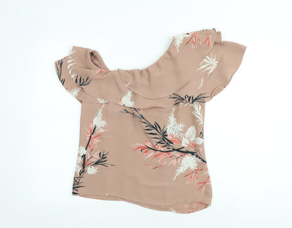 Autograph Womens Brown Geometric Polyester Basic Blouse Size 8 Boat Neck - Leaf Print