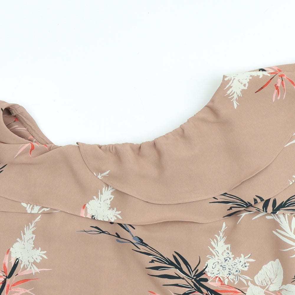 Autograph Womens Brown Geometric Polyester Basic Blouse Size 8 Boat Neck - Leaf Print