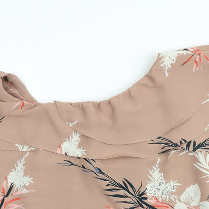 Autograph Womens Brown Geometric Polyester Basic Blouse Size 8 Boat Neck - Leaf Print