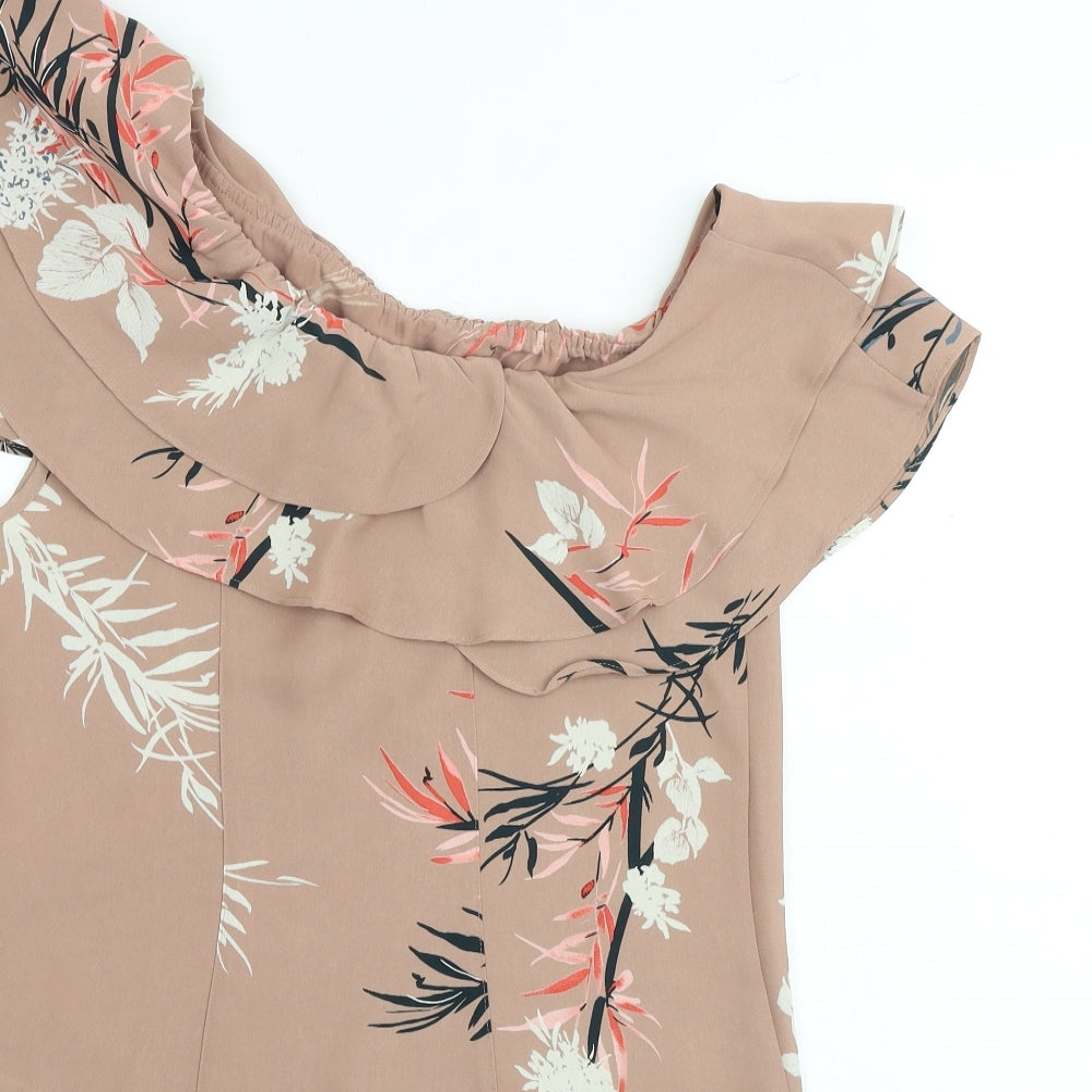 Autograph Womens Brown Geometric Polyester Basic Blouse Size 8 Boat Neck - Leaf Print