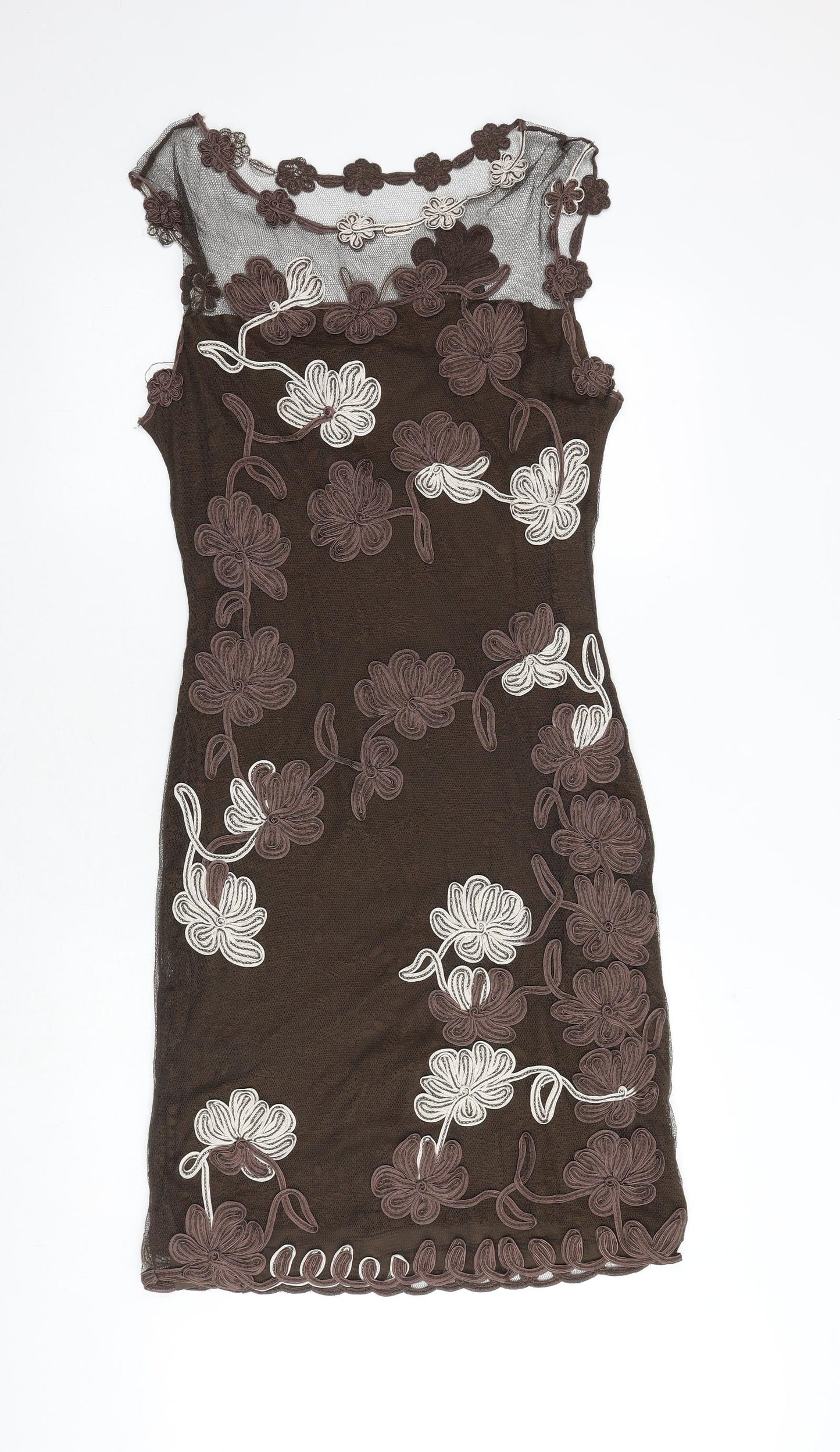 Phase Eight Womens Brown Floral Polyester A-Line Size 8 Round Neck Pullover