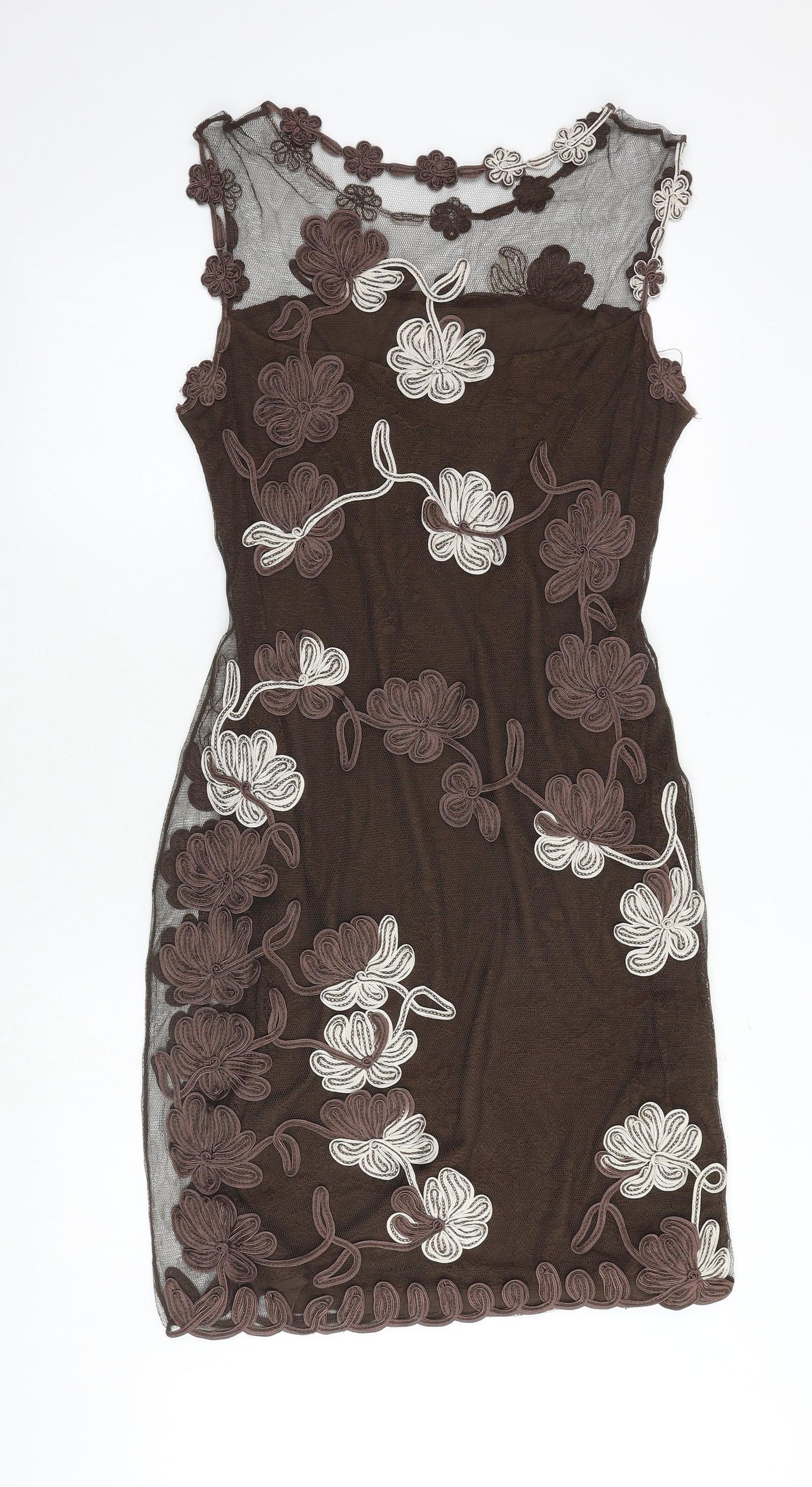 Phase Eight Womens Brown Floral Polyester A-Line Size 8 Round Neck Pullover