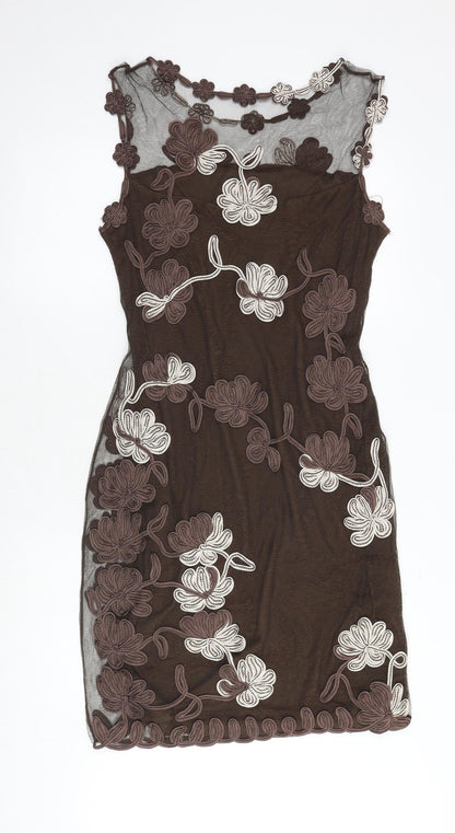 Phase Eight Womens Brown Floral Polyester A-Line Size 8 Round Neck Pullover