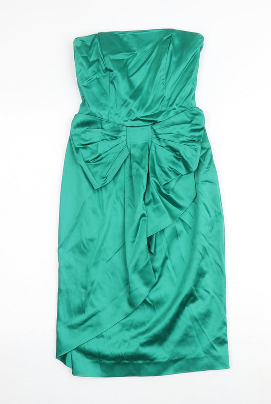 Oasis Womens Green Acetate A-Line Size 8 Off the Shoulder Zip