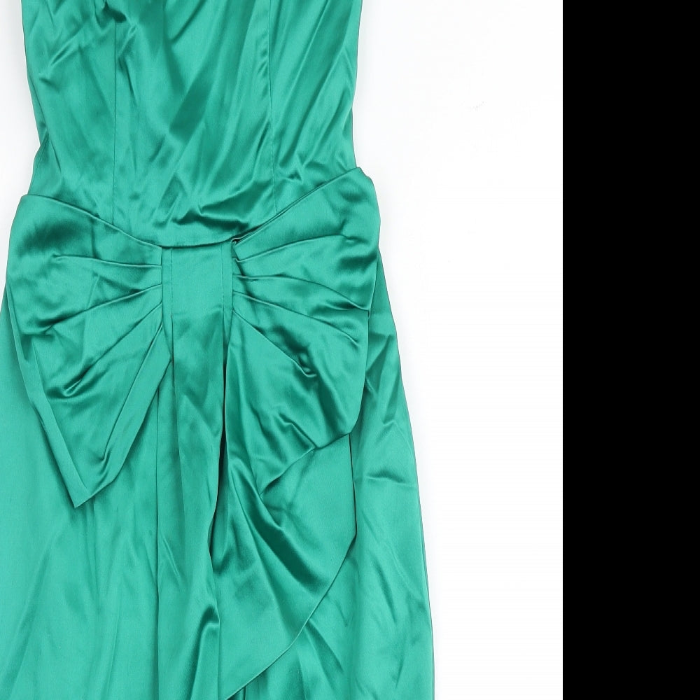 Oasis Womens Green Acetate A-Line Size 8 Off the Shoulder Zip