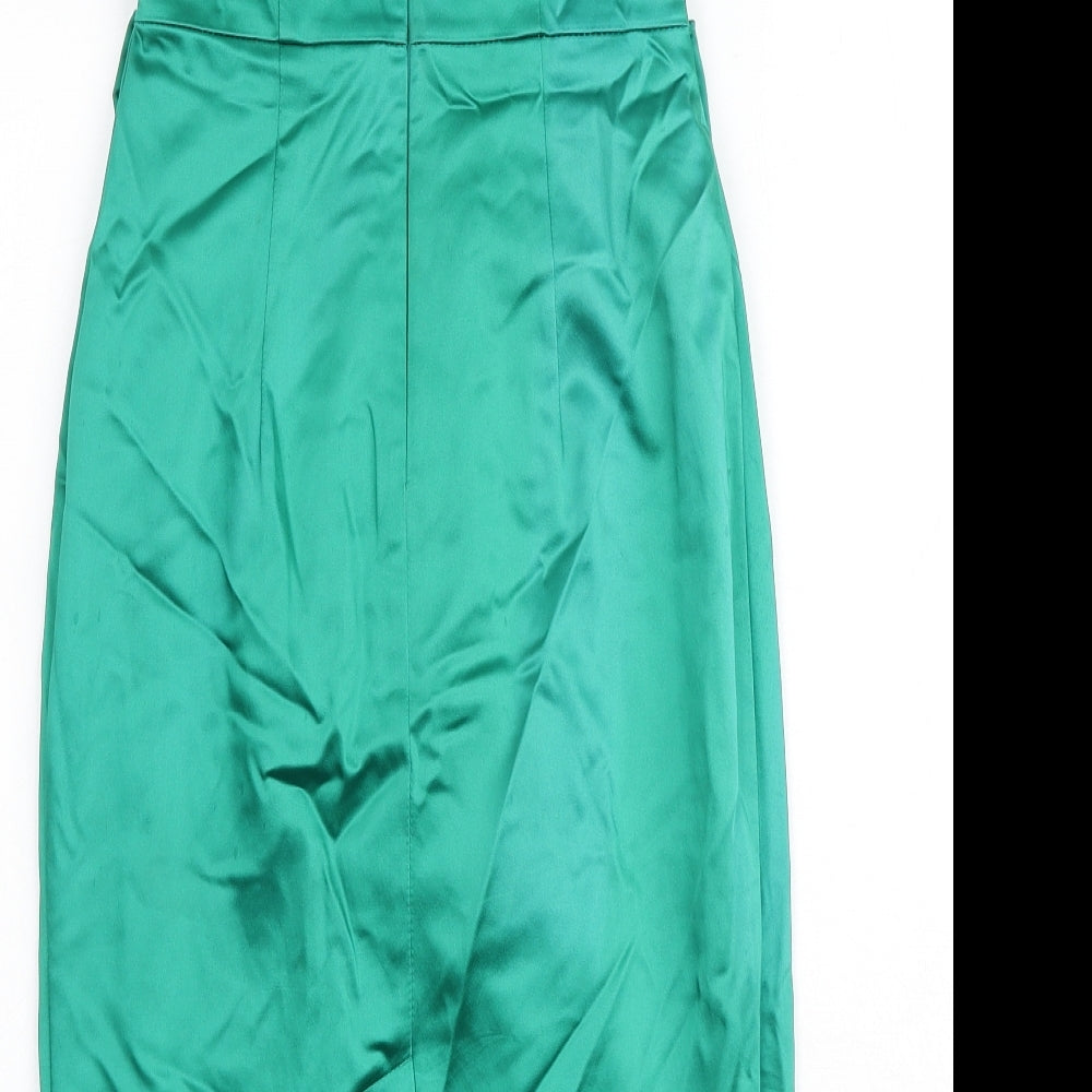 Oasis Womens Green Acetate A-Line Size 8 Off the Shoulder Zip