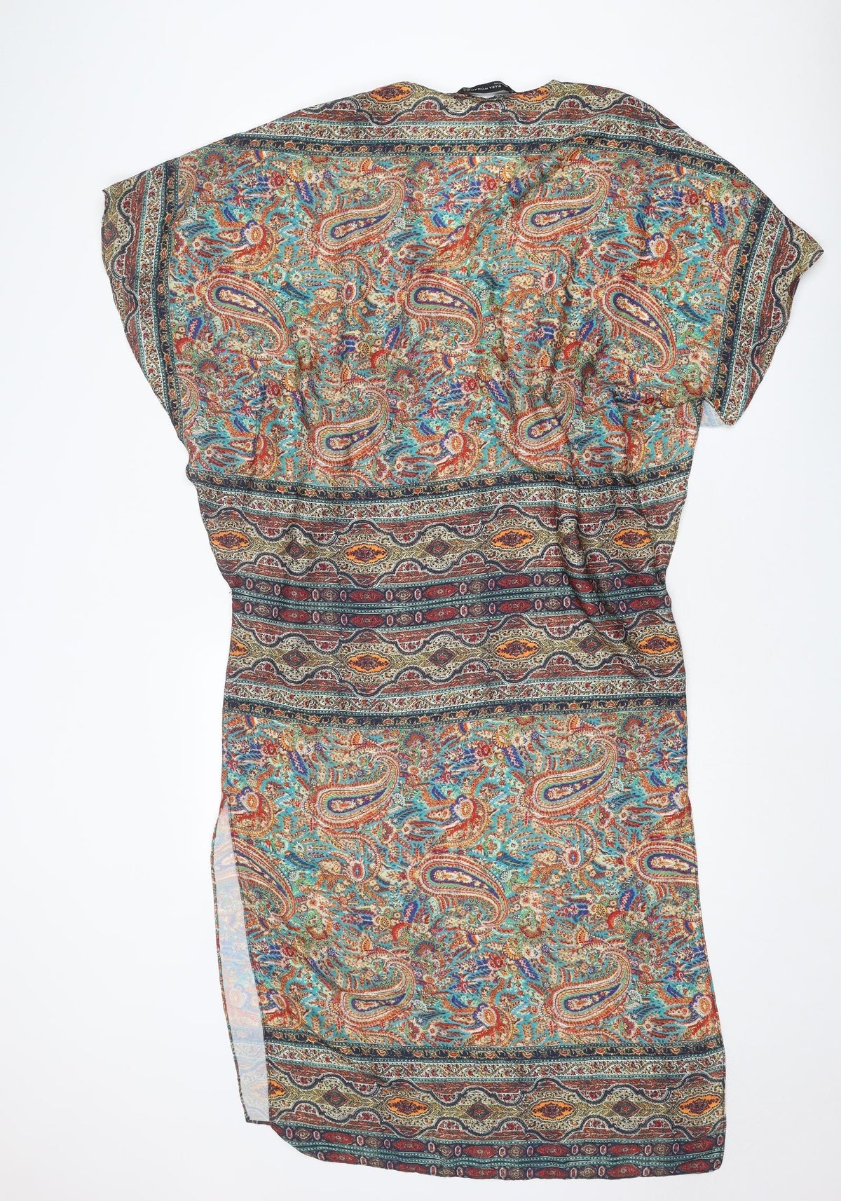 Zara Womens Multicoloured Geometric Polyester A-Line Size M V-Neck Pullover