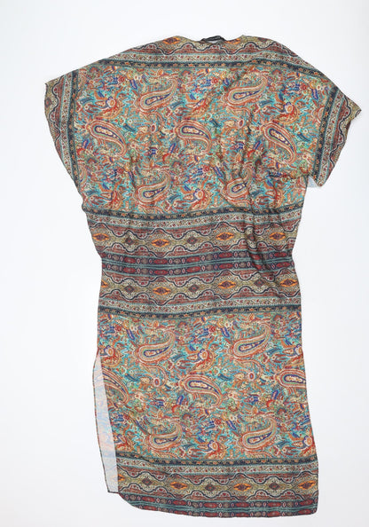 Zara Womens Multicoloured Geometric Polyester A-Line Size M V-Neck Pullover