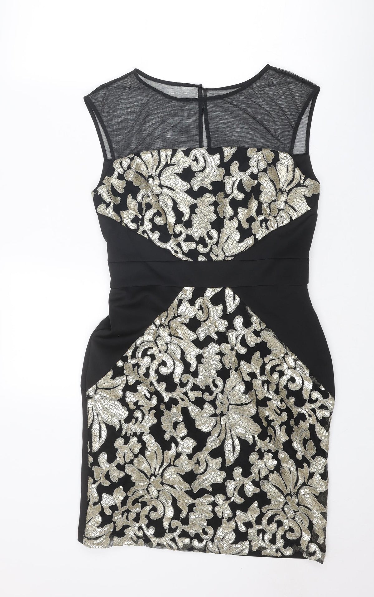 SD Collection Womens Black Geometric Polyester Bodycon Size 10 Round Neck Button