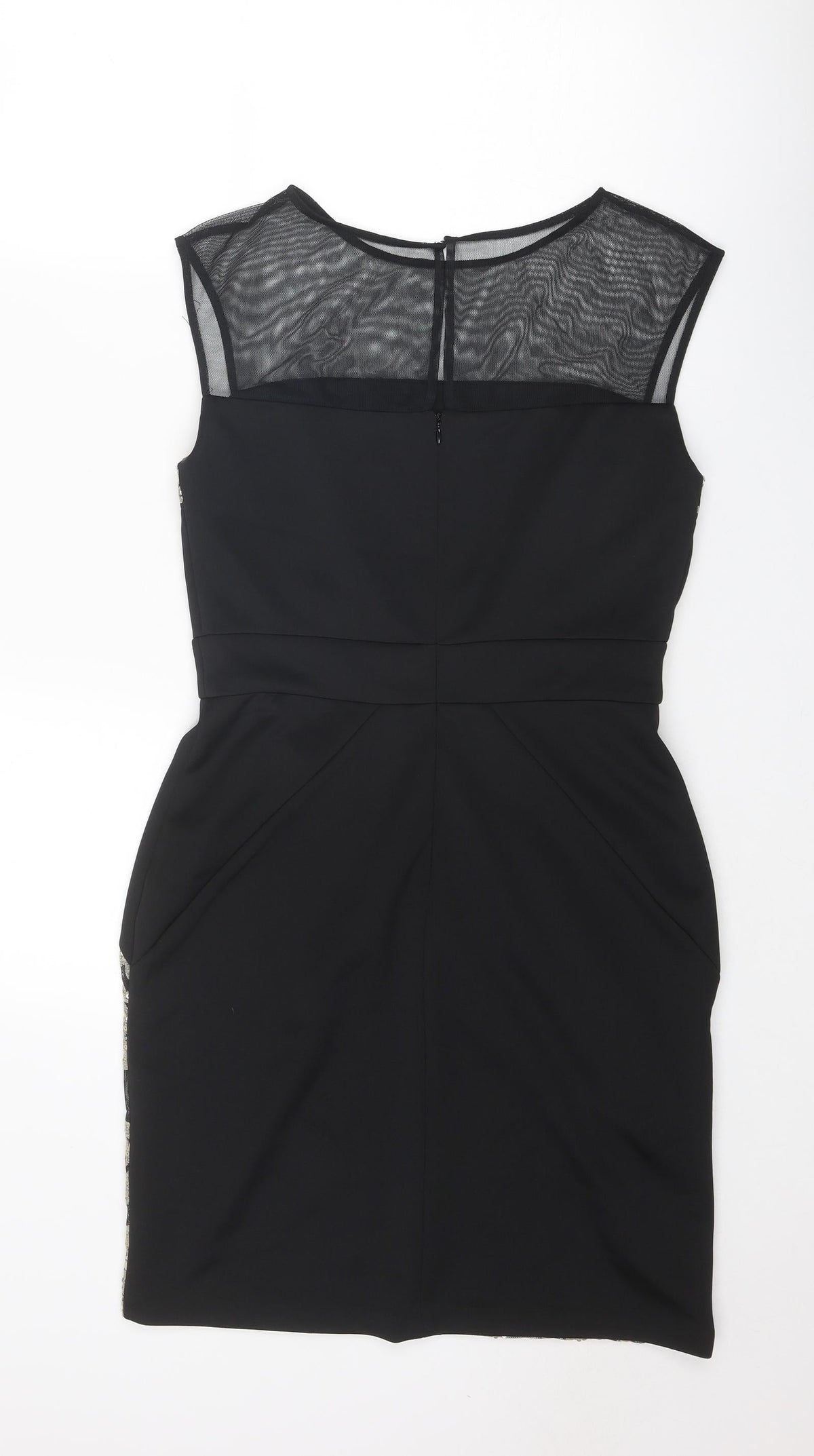 SD Collection Womens Black Geometric Polyester Bodycon Size 10 Round Neck Button