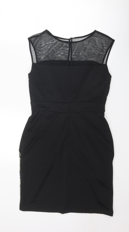 SD Collection Womens Black Geometric Polyester Bodycon Size 10 Round Neck Button