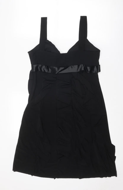 Scarlett Nite Womens Black Polyester Slip Dress Size 14 V-Neck Zip