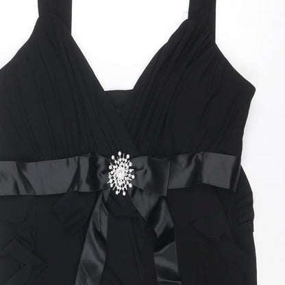 Scarlett Nite Womens Black Polyester Slip Dress Size 14 V-Neck Zip