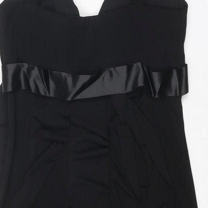 Scarlett Nite Womens Black Polyester Slip Dress Size 14 V-Neck Zip
