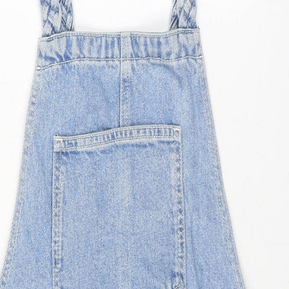 Topshop Womens Blue Cotton Pinafore/Dungaree Dress Size 6 Square Neck Pullover
