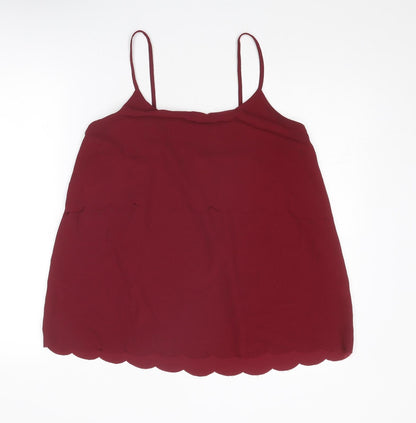 Boohoo Womens Red Polyester Basic Tank Size 16 Round Neck - Scallop Hem