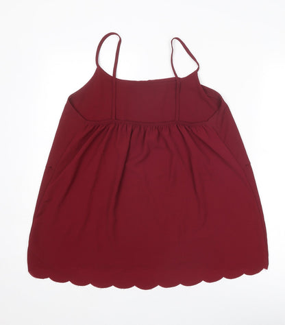 Boohoo Womens Red Polyester Basic Tank Size 16 Round Neck - Scallop Hem
