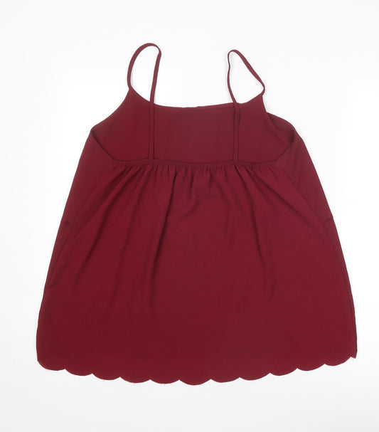 Boohoo Womens Red Polyester Basic Tank Size 16 Round Neck - Scallop Hem