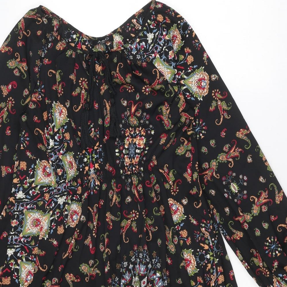 A&G Womens Black Geometric Polyester Trapeze & Swing Size XS Round Neck Tie