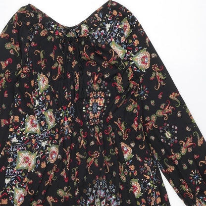 A&G Womens Black Geometric Polyester Trapeze & Swing Size XS Round Neck Tie