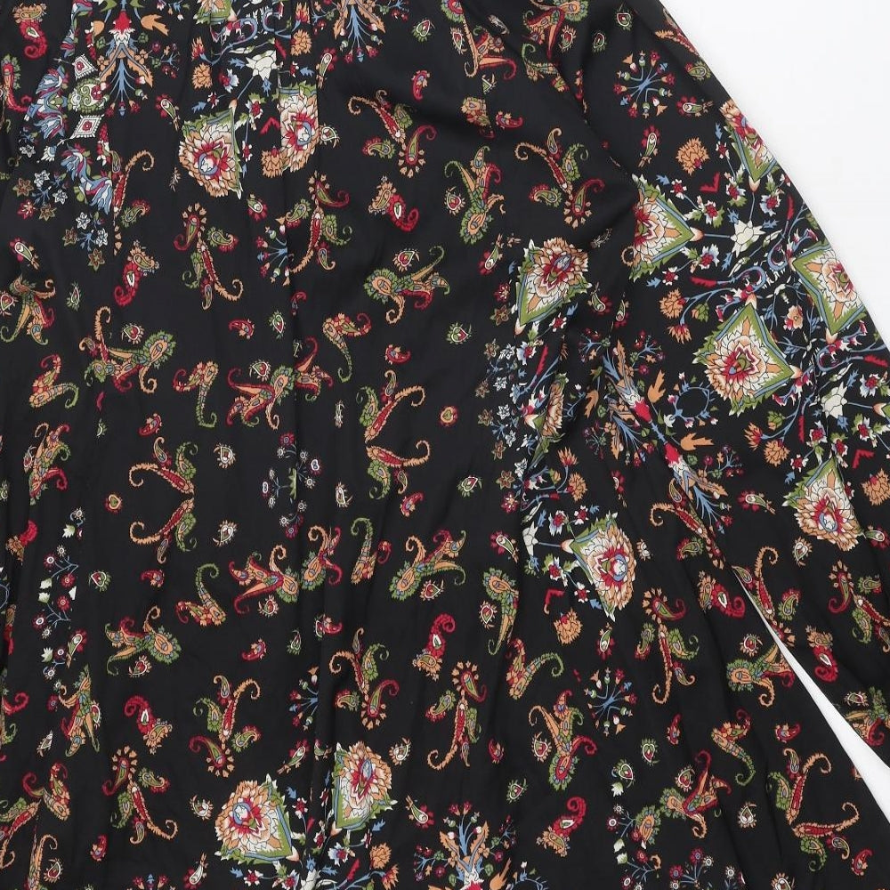 A&G Womens Black Geometric Polyester Trapeze & Swing Size XS Round Neck Tie