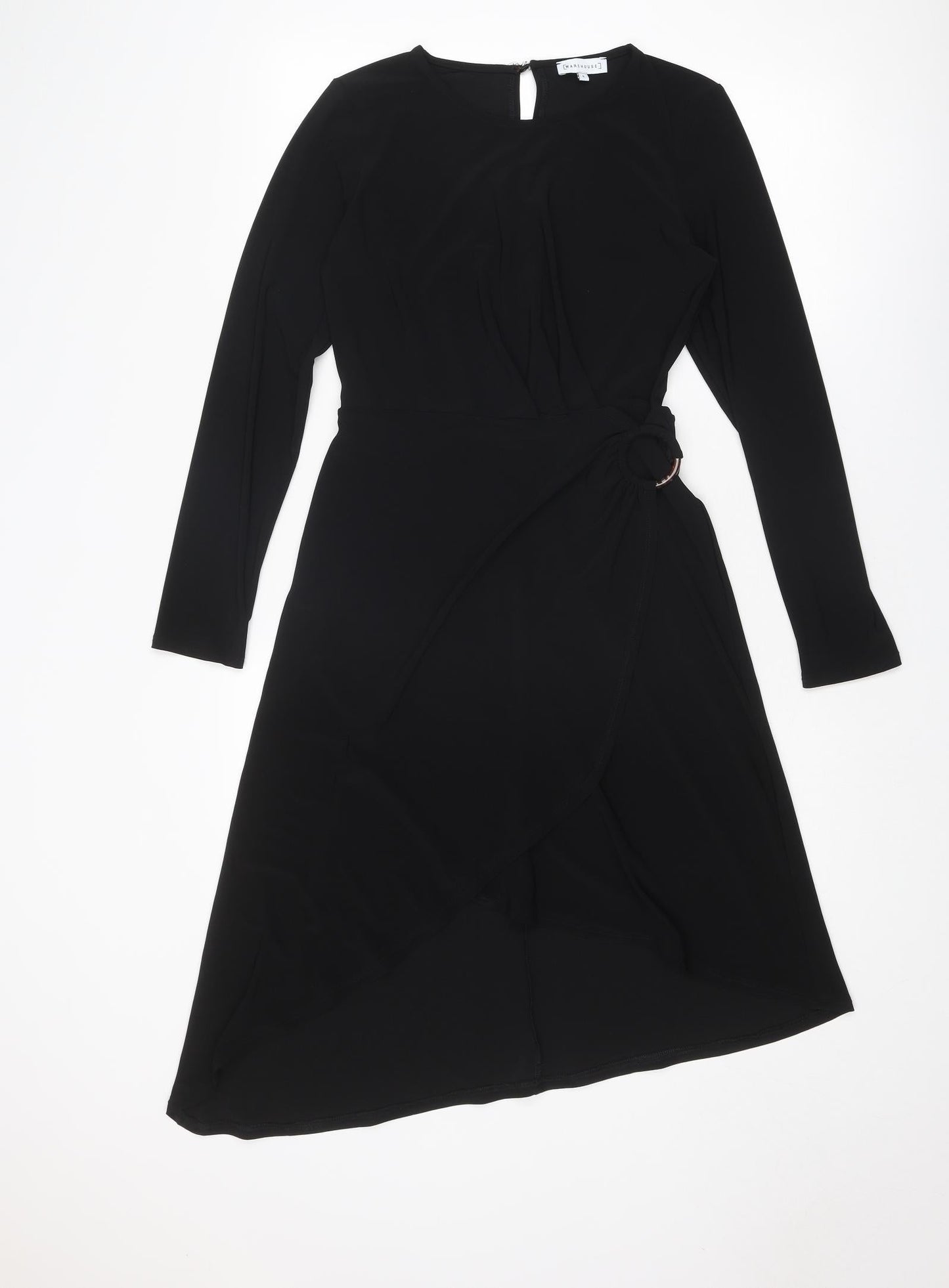 Warehouse Womens Black Polyester A-Line Size 8 Round Neck Button