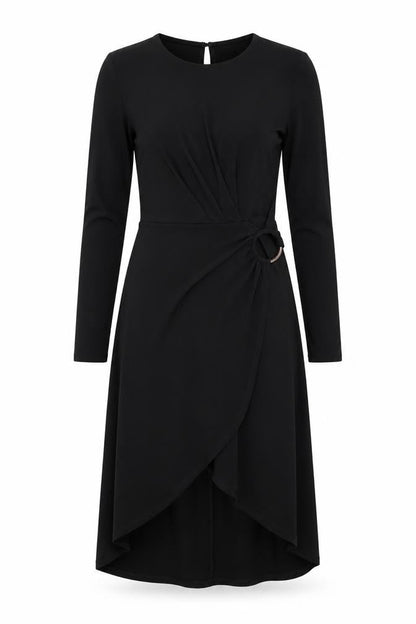Warehouse Womens Black Polyester A-Line Size 8 Round Neck Button