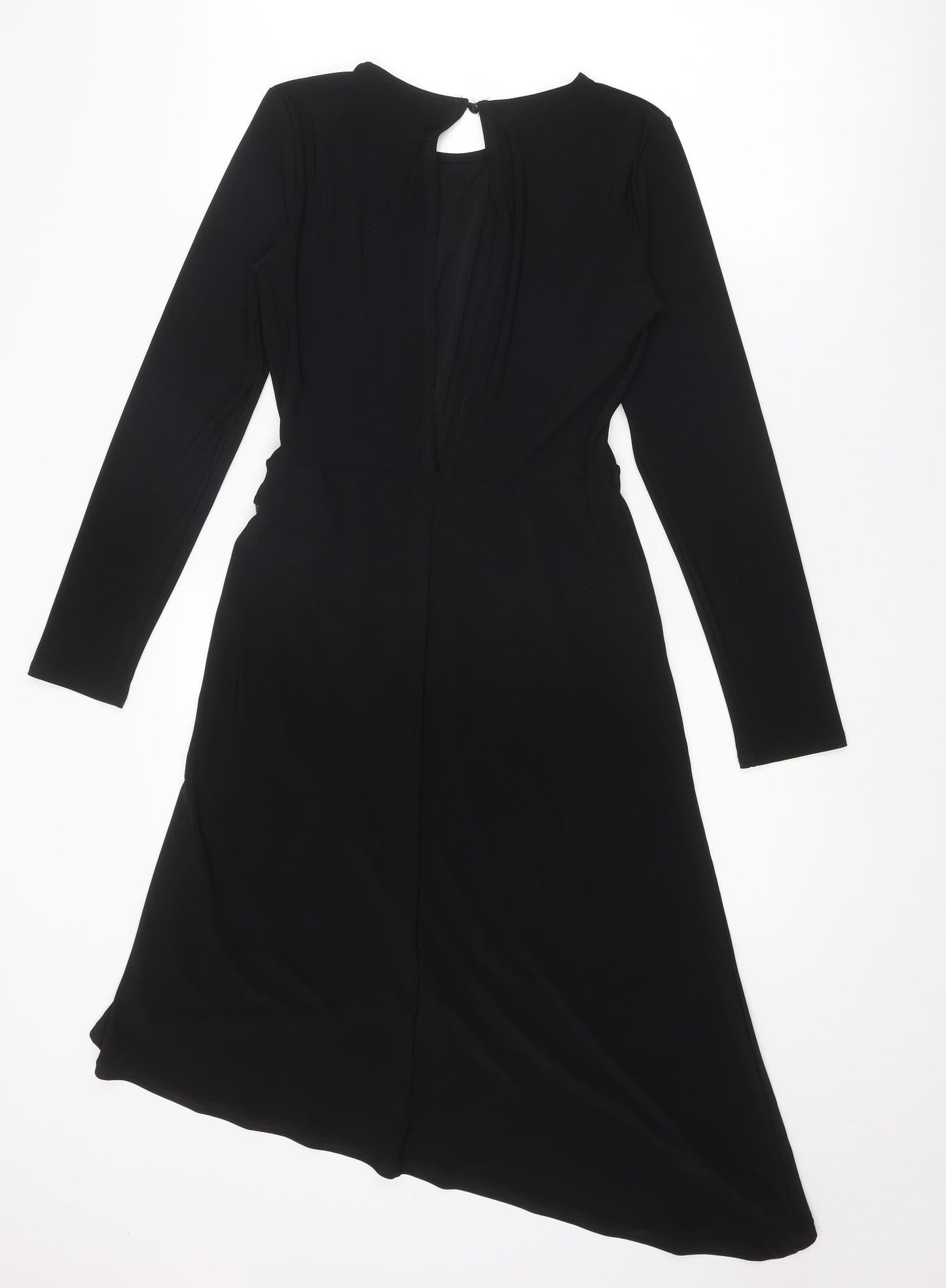 Warehouse Womens Black Polyester A-Line Size 8 Round Neck Button