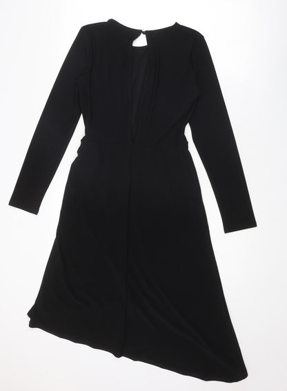 Warehouse Womens Black Polyester A-Line Size 8 Round Neck Button