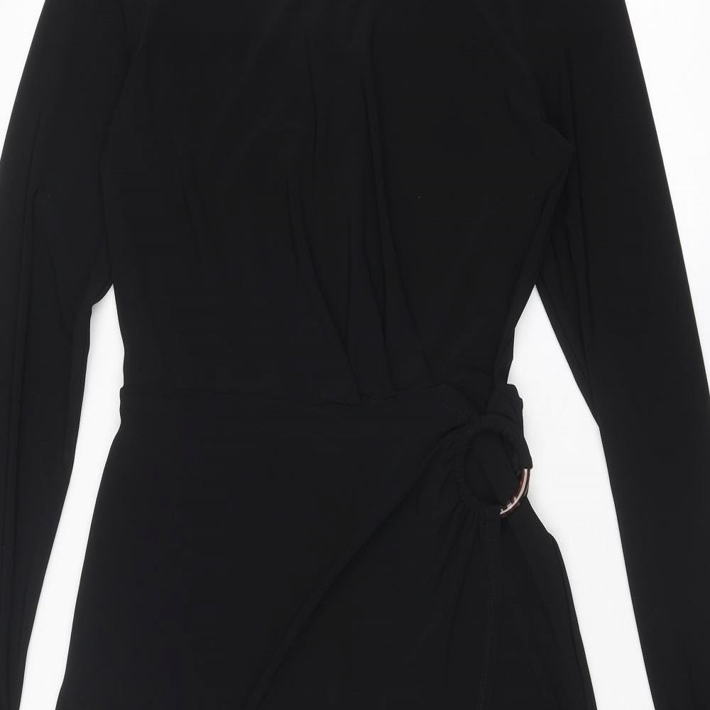 Warehouse Womens Black Polyester A-Line Size 8 Round Neck Button