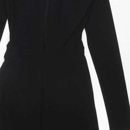 Warehouse Womens Black Polyester A-Line Size 8 Round Neck Button