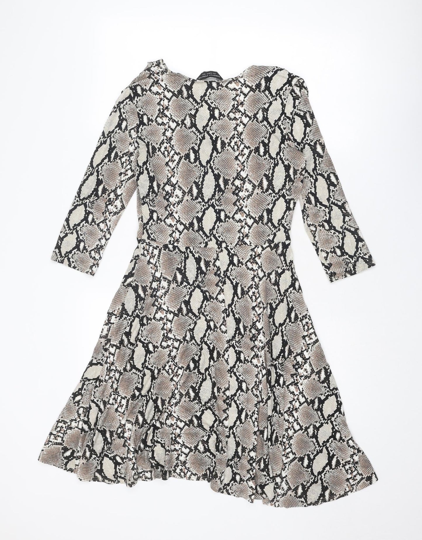 Dorothy Perkins Womens Beige Animal Print Viscose A-Line Size 10 V-Neck Pullover - Snakeskin Pattern