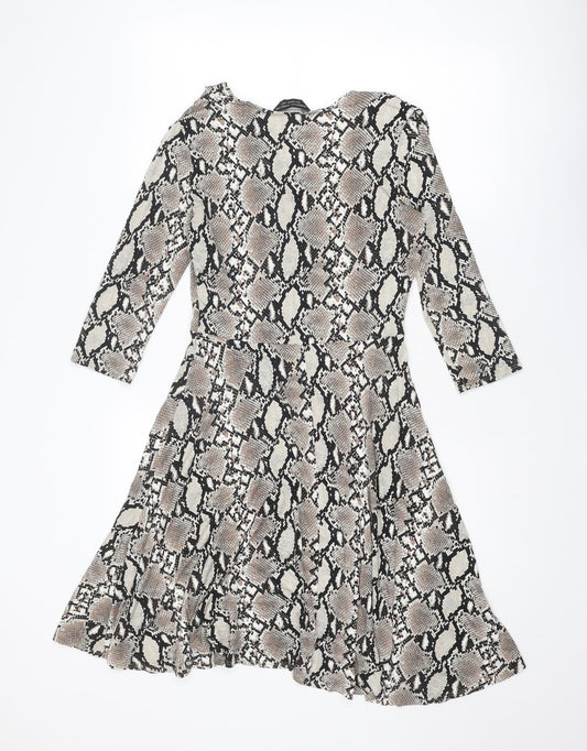 Dorothy Perkins Womens Beige Animal Print Viscose A-Line Size 10 V-Neck Pullover - Snakeskin Pattern