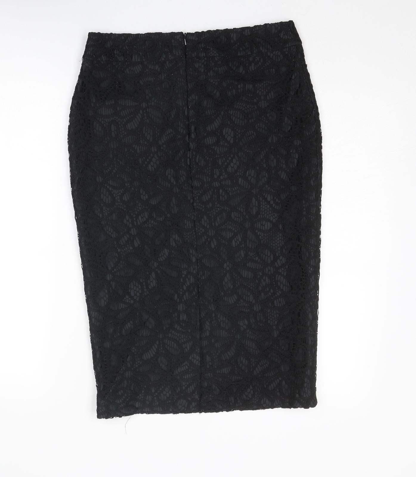 Autograph Womens Black Floral Polyester Straight & Pencil Skirt Size 10 Zip