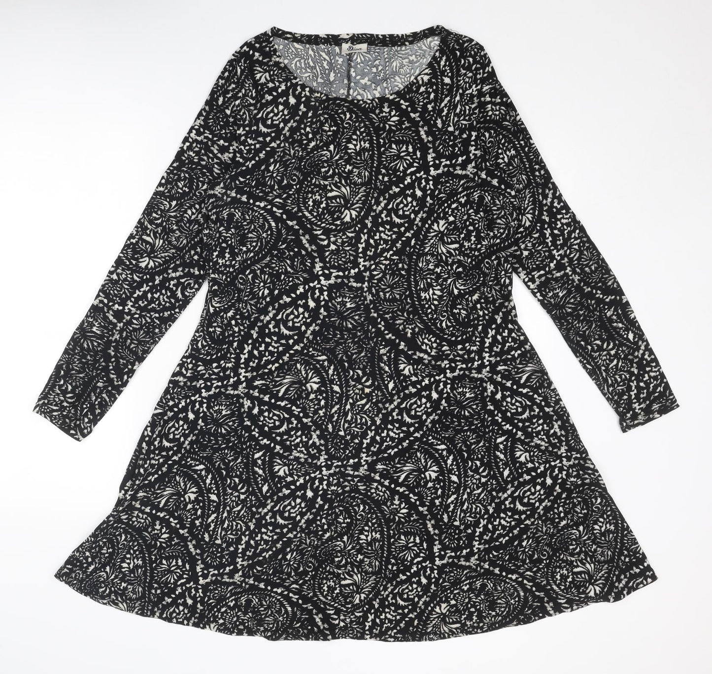 Diva Feva Womens Black Geometric Polyester Jumper Dress Size 12 Round Neck Pullover
