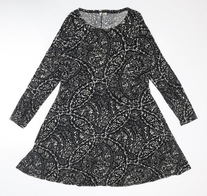 Diva Feva Womens Black Geometric Polyester Jumper Dress Size 12 Round Neck Pullover