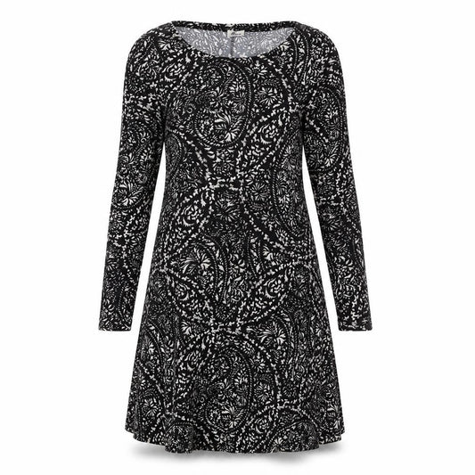 Diva Feva Womens Black Geometric Polyester Jumper Dress Size 12 Round Neck Pullover