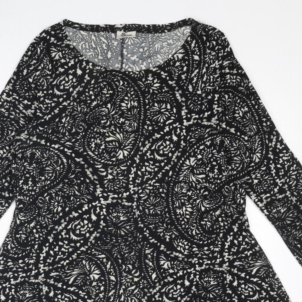 Diva Feva Womens Black Geometric Polyester Jumper Dress Size 12 Round Neck Pullover