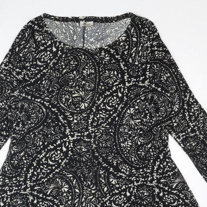 Diva Feva Womens Black Geometric Polyester Jumper Dress Size 12 Round Neck Pullover