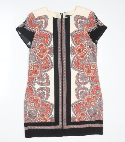 Oasis Womens Multicoloured Geometric Polyester A-Line Size 12 Round Neck Zip